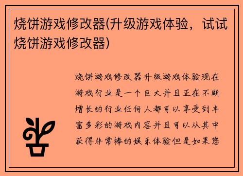 烧饼游戏修改器(升级游戏体验，试试烧饼游戏修改器)